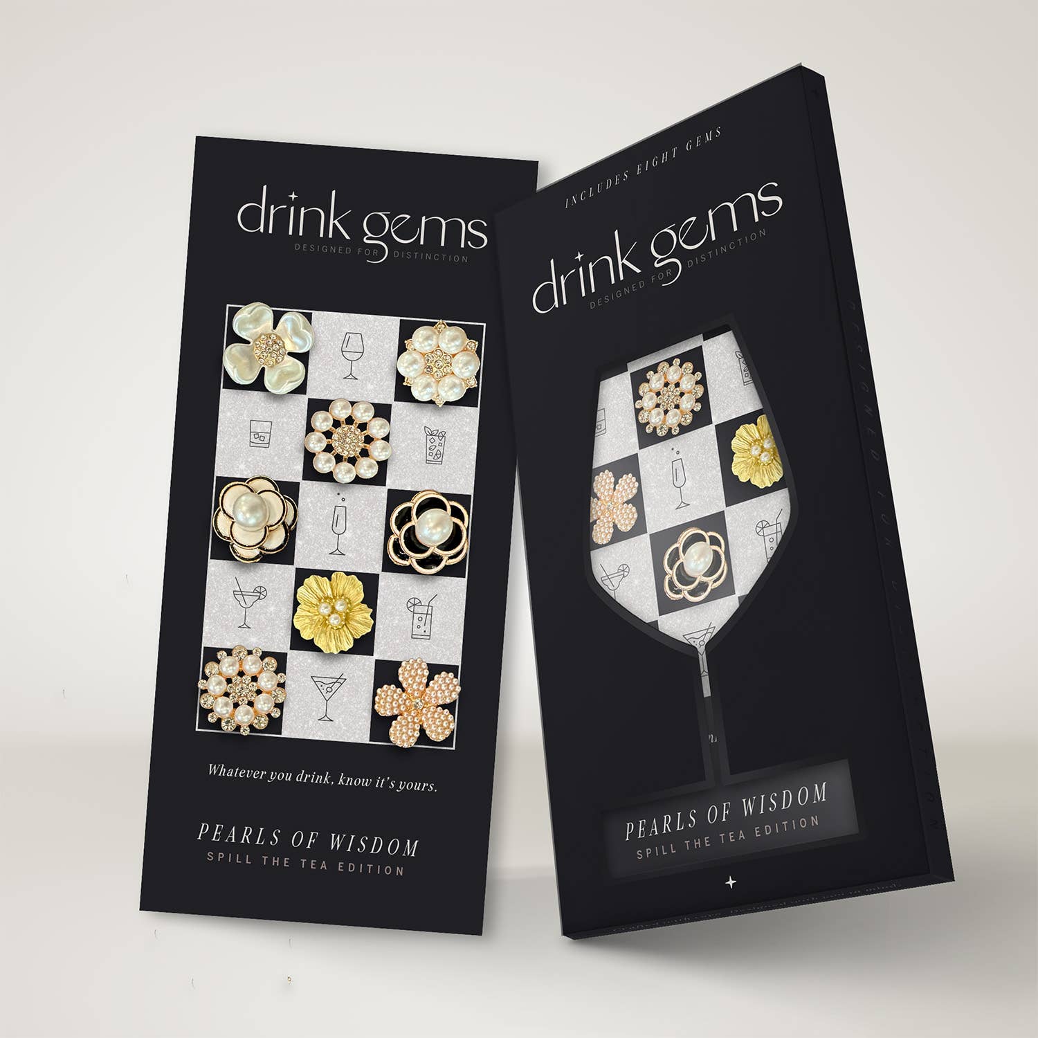 Drink Gems - Wholesale Wine/Cocktail Glass Markers - PEARLS OF WISDOM, Magnetic Drinkware Accessories, Drink Gems1