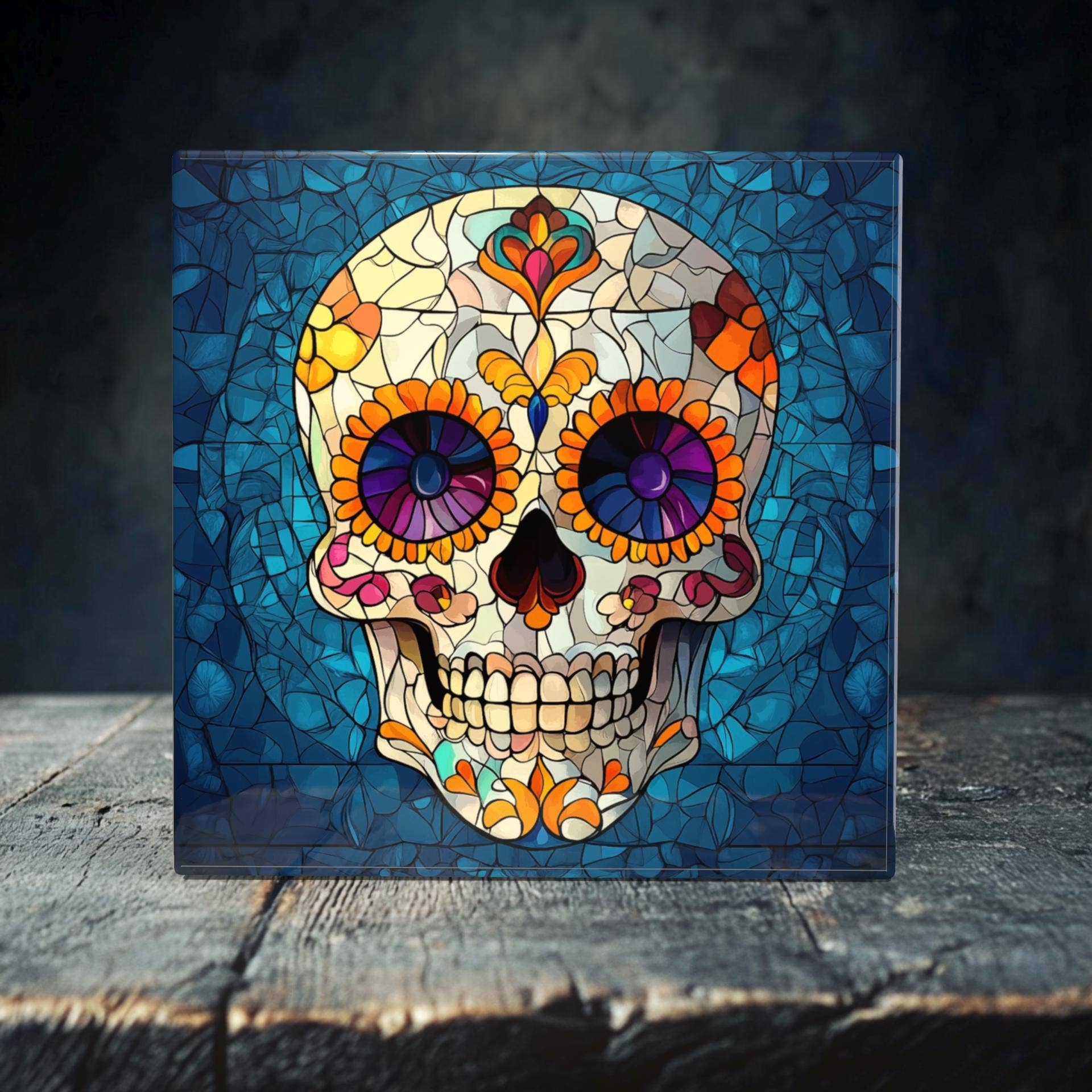 Peeping Tom's Cottage - Wholesale Wall Tile - Vibrant Sugar Skull Porcelain Tile Art - Day of the Dead Decor0