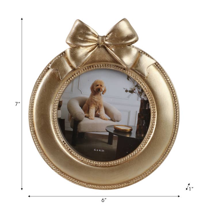 Cornice per foto - Poliresina dorata rotonda con fiocco, 10x10 cm. per la vendita all'ingrosso da parte di Sagebrook Home