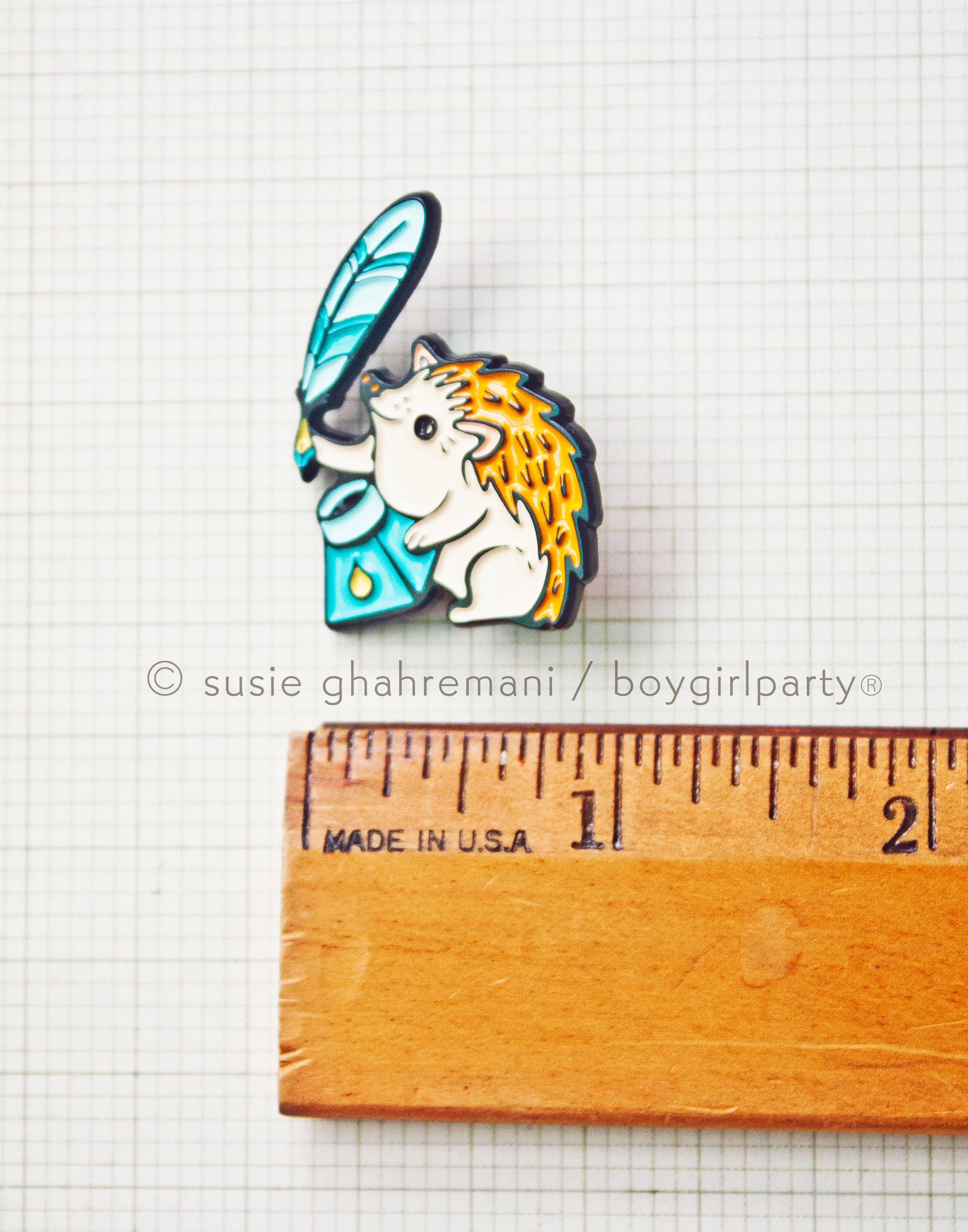 Boygirlparty - Wholesale Lapel Pin/Button - Hedgehog Quill Pen and Ink Enamel Pin — Calligrapher Gift8