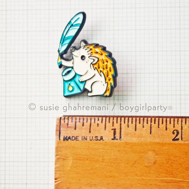 Boygirlparty - Wholesale Lapel Pin/Button - Hedgehog Quill Pen and Ink Enamel Pin — Calligrapher Gift8