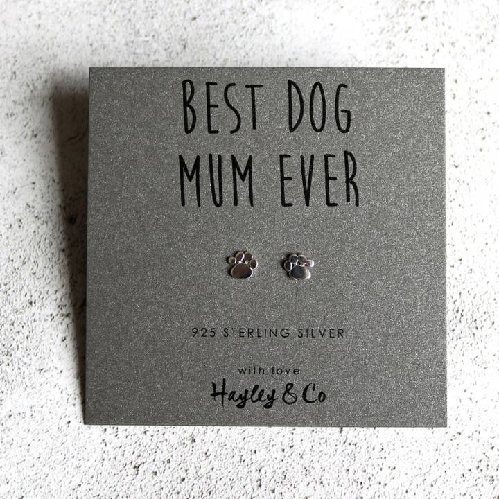 Hayley & Co - Wholesale Stud/Post Earrings - Sterling Silver Earrings Paw Print 'Best Dog Mum'7