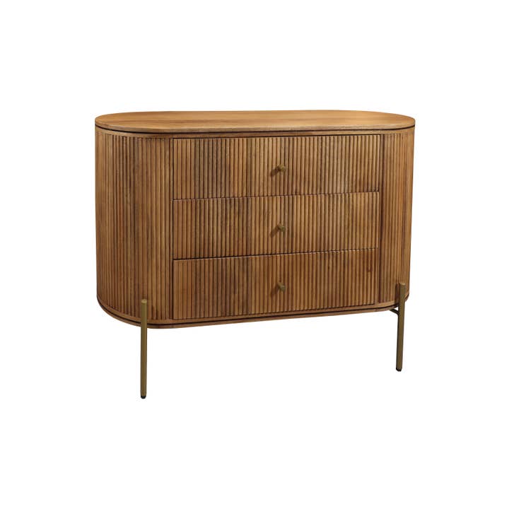 Now's Home - Vente Armoire - COMMODE 3 TIROIRS BOIS DE MANGUIER PIEDS MÉTAL DORÉ 110 LIMA