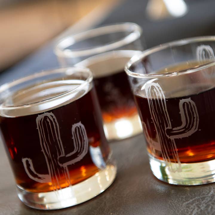 Monster Dance Designs - Wholesale Cocktail/Liquor Glass - Cactus Etched Whiskey Glass