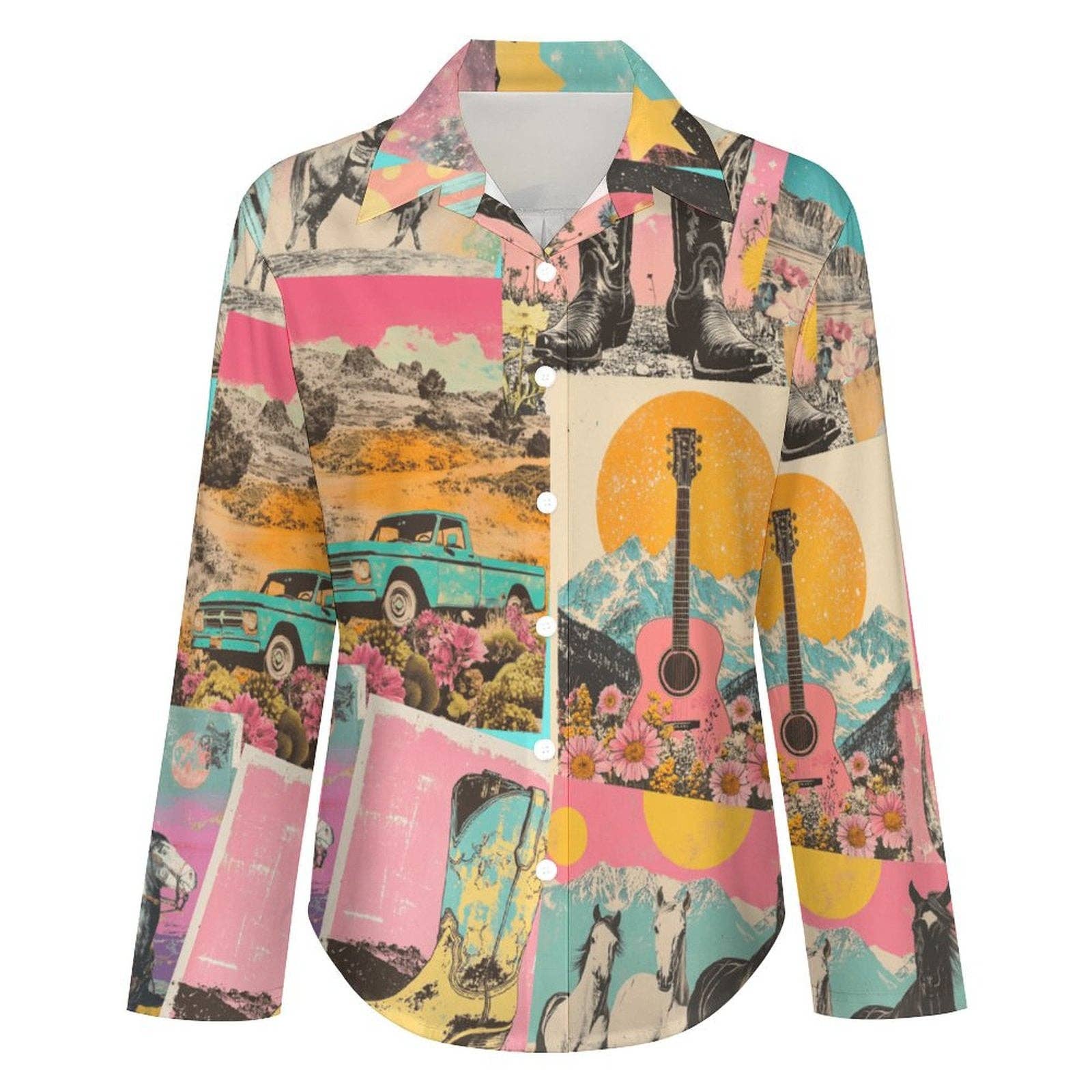 white Baha Ranch Dreamgirl Retro Pop Western Vintage Button Up Shirt for wholesale on Faire2