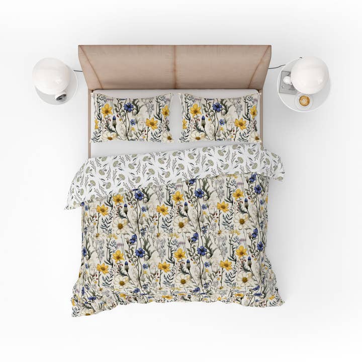 Conjunto de capa de edredão reversível Bohemian Fantasy Wild Floral Amarelo Roxo Roxo por atacado de Adore India