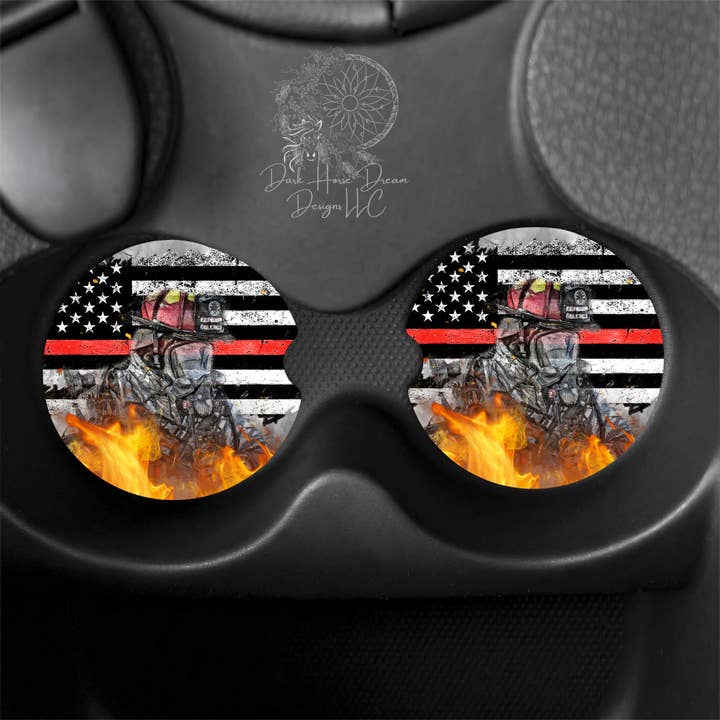 Posavasos para bomberos, línea roja, socorristas para venta al por mayor de Dark Horse Dream Designs LLC