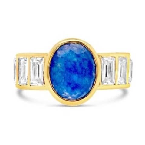 Anillo clásico de cuarzo azul y topacio blanco Blue Lagoon para venta al por mayor de Gem Bazaar Jewellery