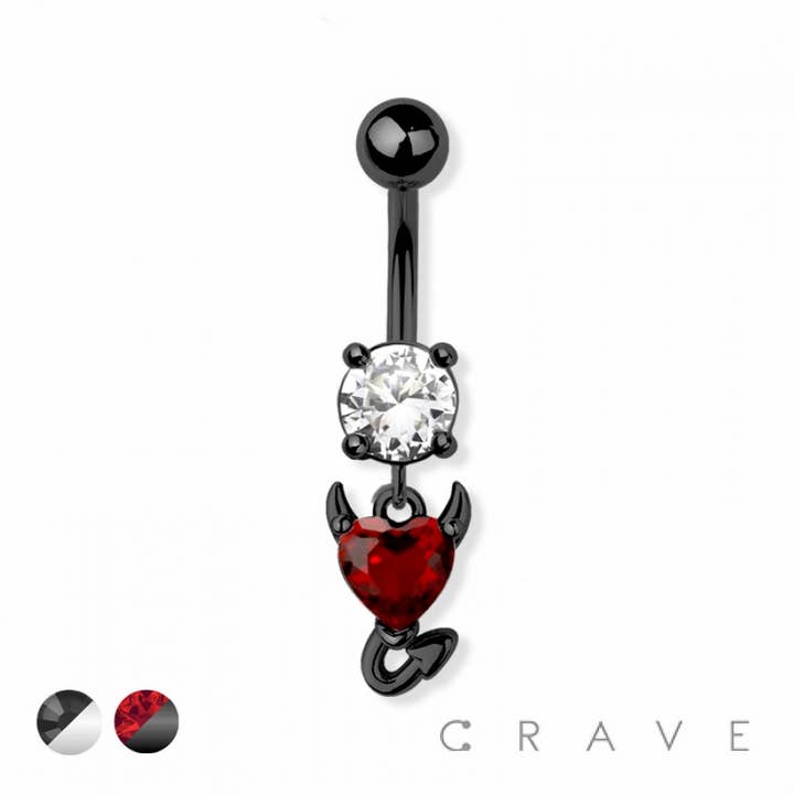 BLACK RED DEVIL HEART 316L SURGICAL STEEL NAVEL BELLY RING for wholesale on Faire