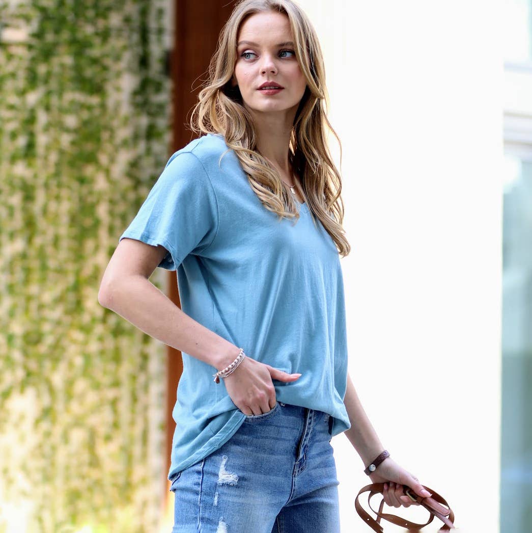 42POPS - Wholesale T-Shirt - Women's - `.Cotton Short Sleeve Boyfriend  V Neck Tee9