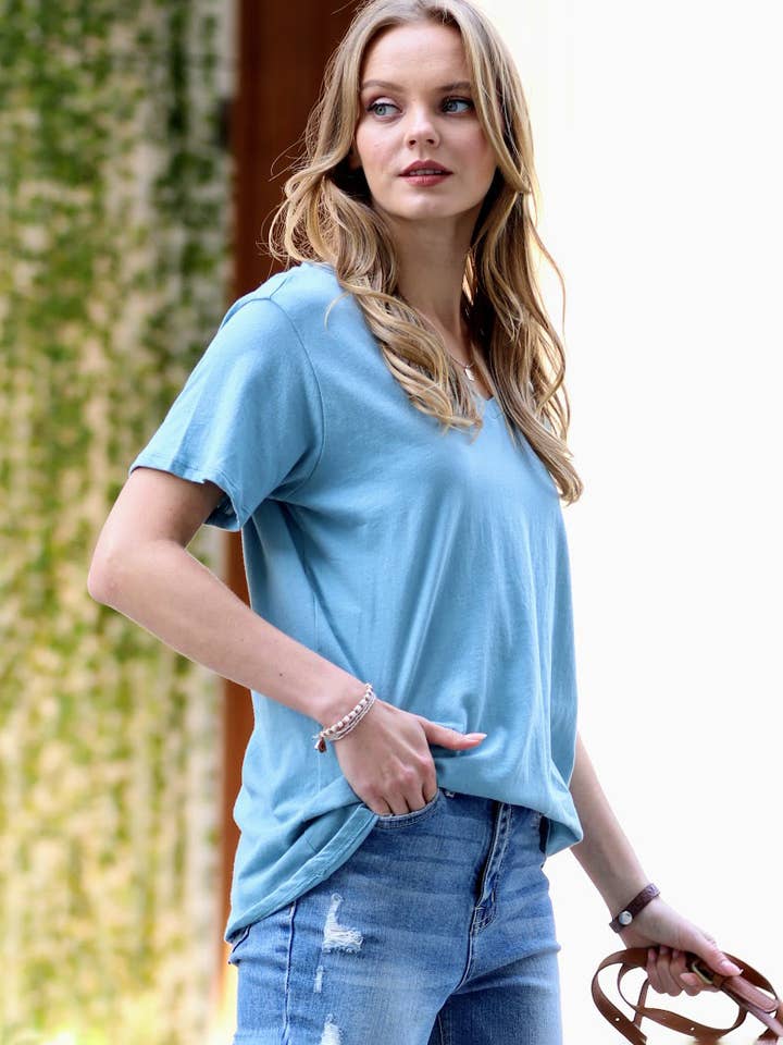 ...Bomull Kortärmad Boyfriend V-ringad T-shirt för wholesale av 42POPS