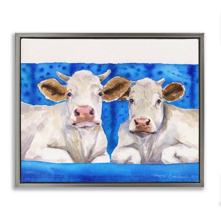 Stupell Industries - Wholesale Wall Sign - Two White Cows on Blue - Framed Wall Art25