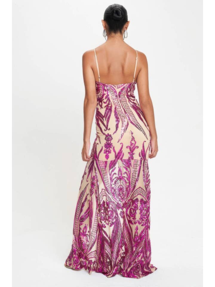 CC Wholesale Clothing - Wholesale Dress – Women's - Spaghetti Strap Art Deco Sequins Maxi Dress3