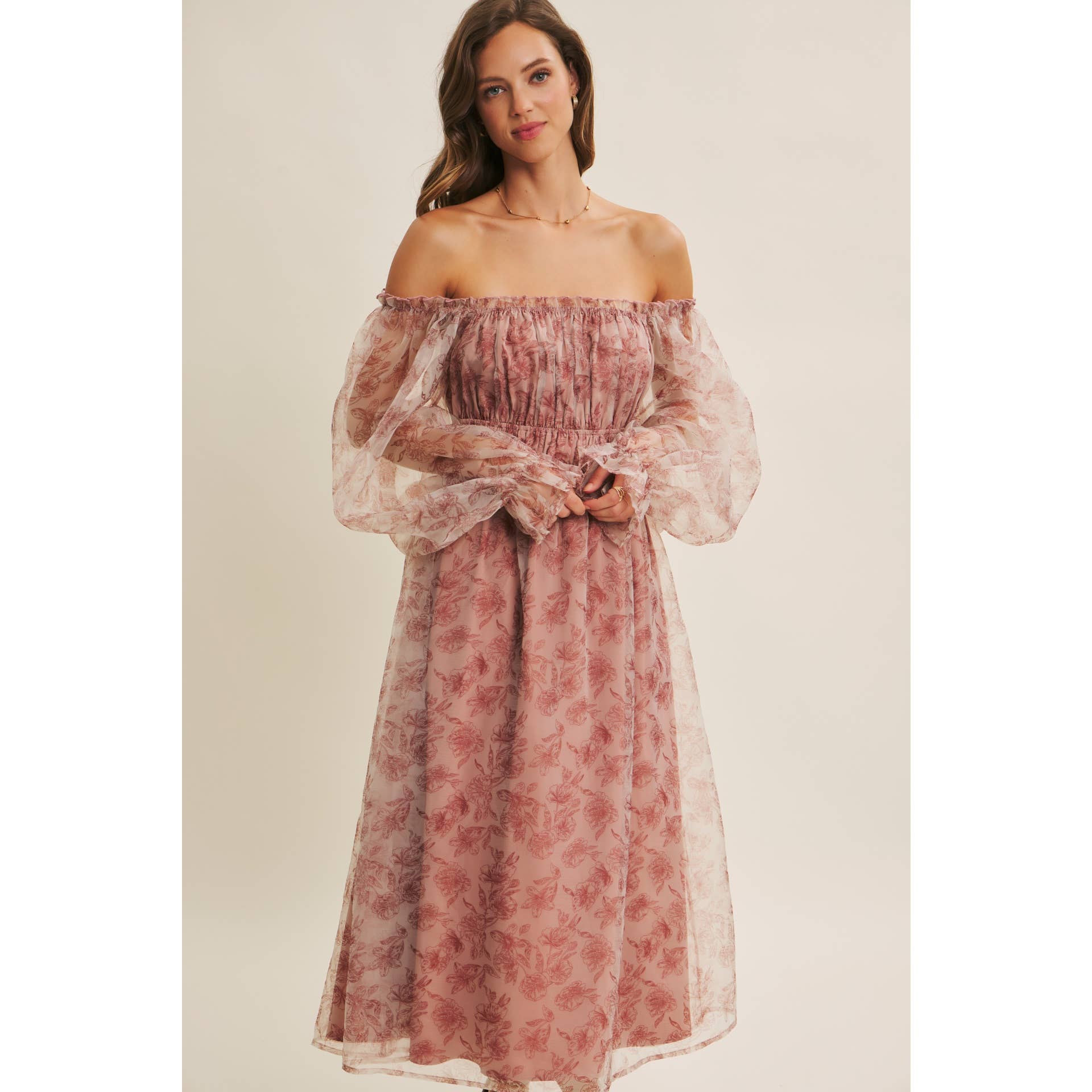 in february - Wholesale Jurk - Dames - ETHERISCHE ELEGANTIE BLOEMIGE ORGANZA MIDI-JURK MET ELASTISCHE TAILLE14