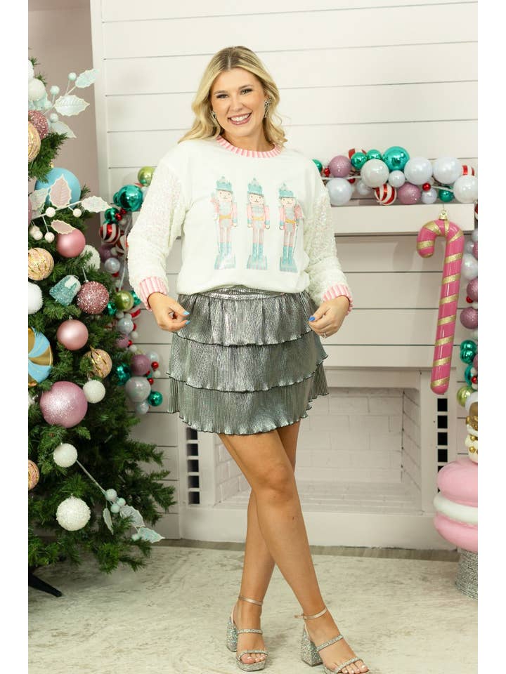 Glitter Nutcrackers on White Top with Sequin Sleeves for wholesale on Faire1