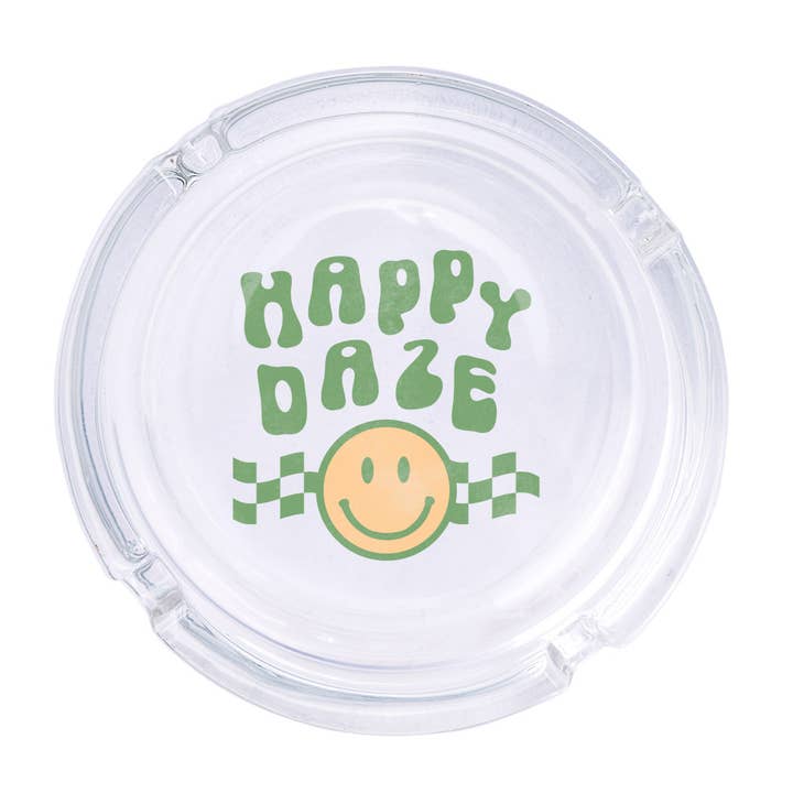 Happy Daze Glass Ashtray for wholesale by femfetti