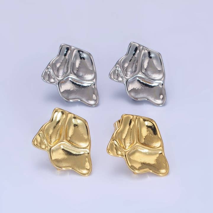 14K Gold Filled Hammered Abstract Stud Earrings in Gold & Silver | Z742 Z743 for wholesale by Aim Eternal