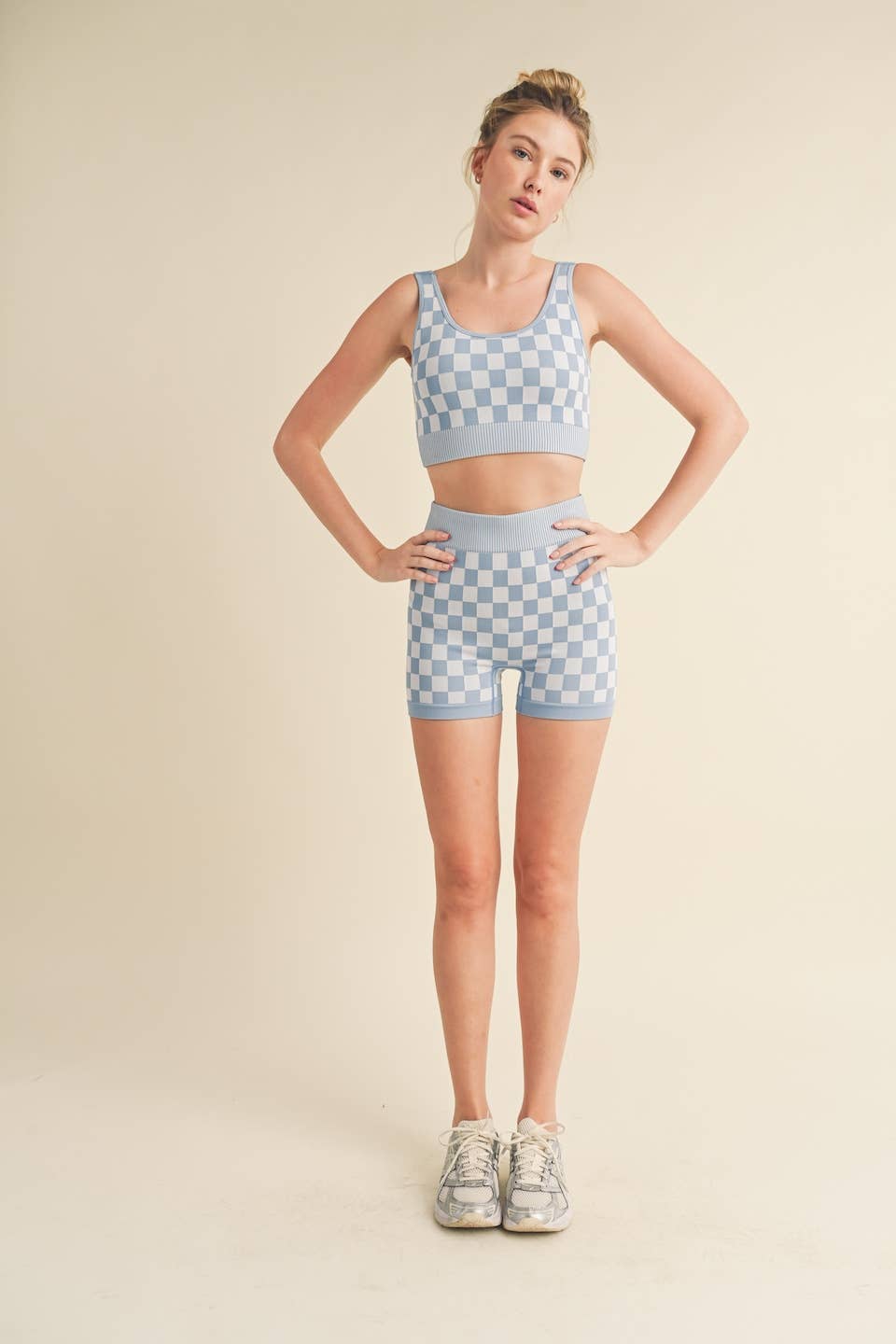 KIMBERLY C - Wholesale Activewear Set - Women's - Checkmate Cropped Two Piece Set32