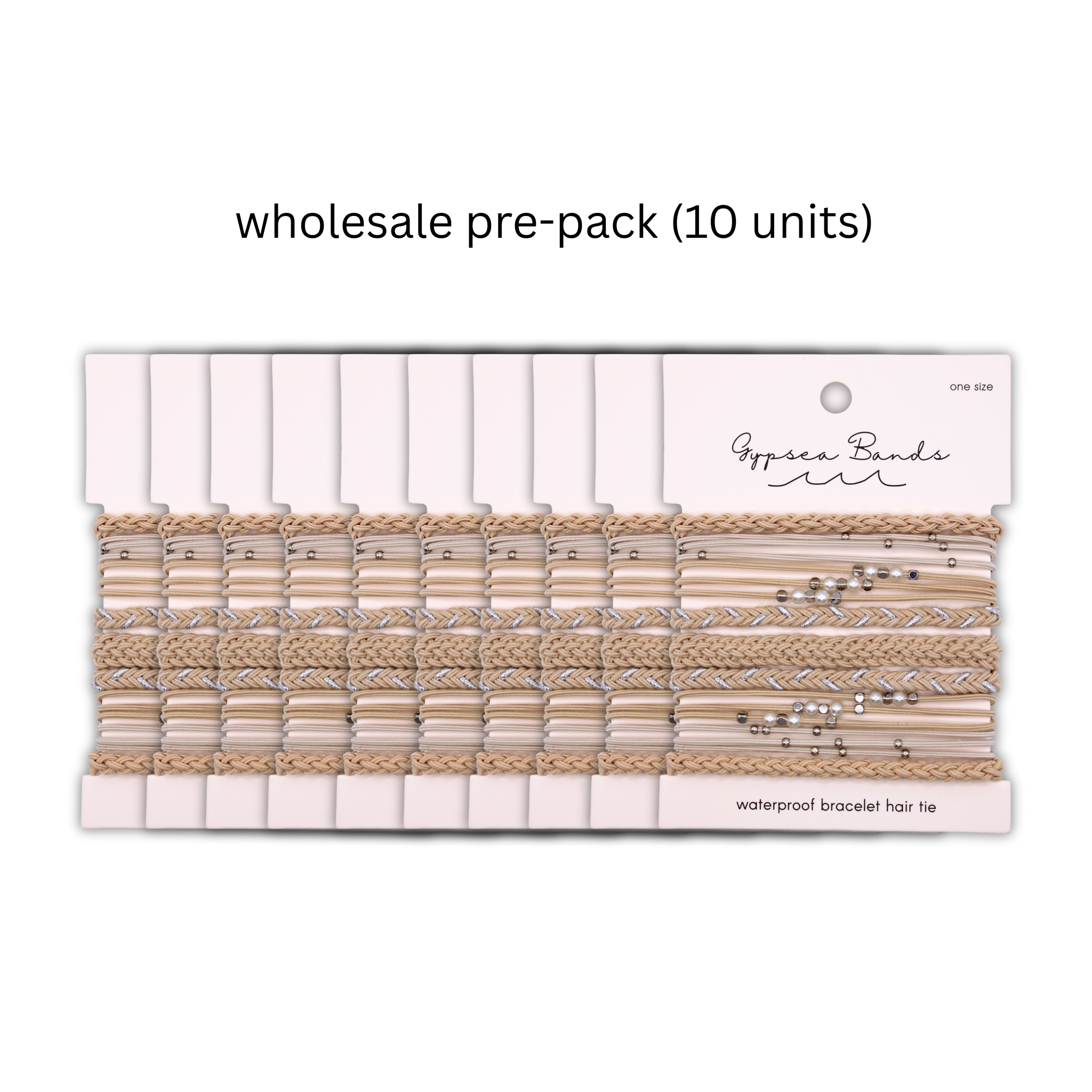 Gypsea bands - Wholesale Woven/Braided Bracelet - Latte Hair Tie Bracelets (Pre-pack of 10 cards)1