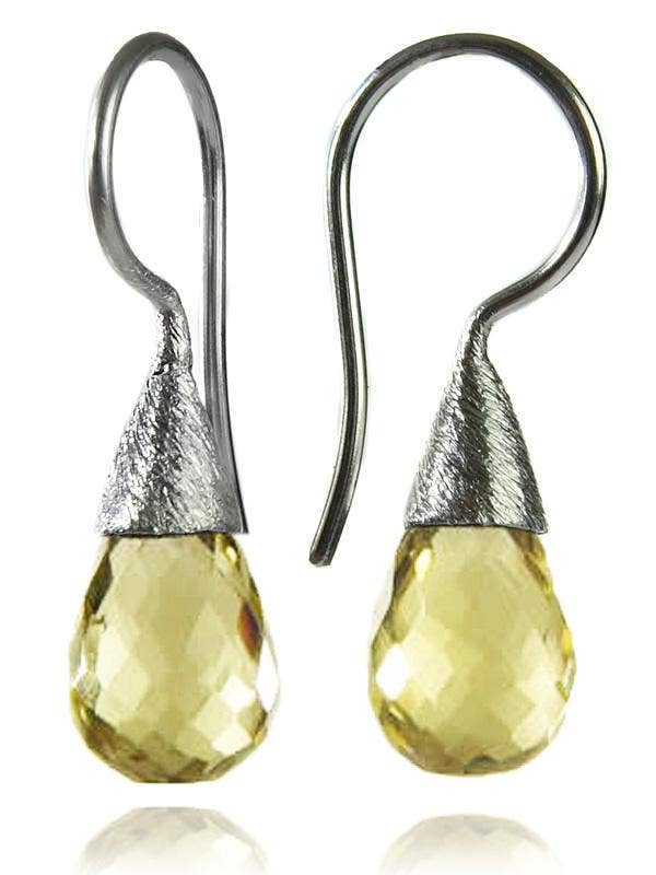 Small Quartz with Brushed Top Earrings Citrine for wholesale by Sikara & Co.