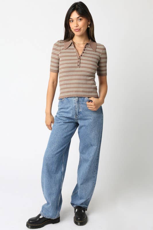 Olivaceous - Wholesale Button Down Shirt - Women's - Ina Stripe Top12