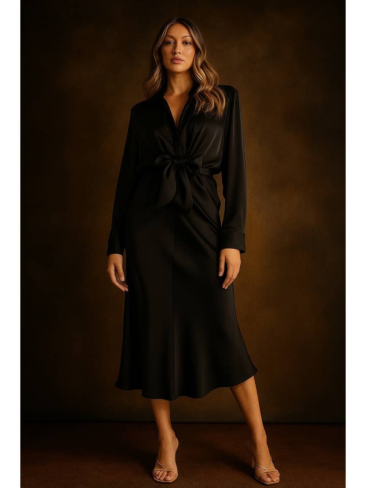 ROBE SOYEUSE EN SATIN À NOUER SUR LE DEVANT pour la vente par Mulla