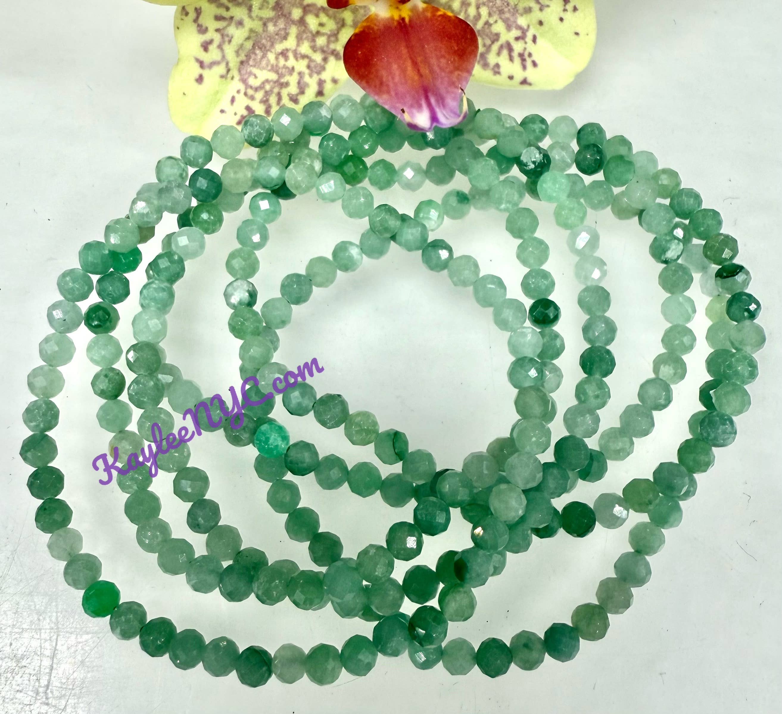 KayleeNYC - Wholesale Beaded Bracelet - 4mm Faceted Natural Burma Jade Jadeite 7.5" Crystal Bracelet1