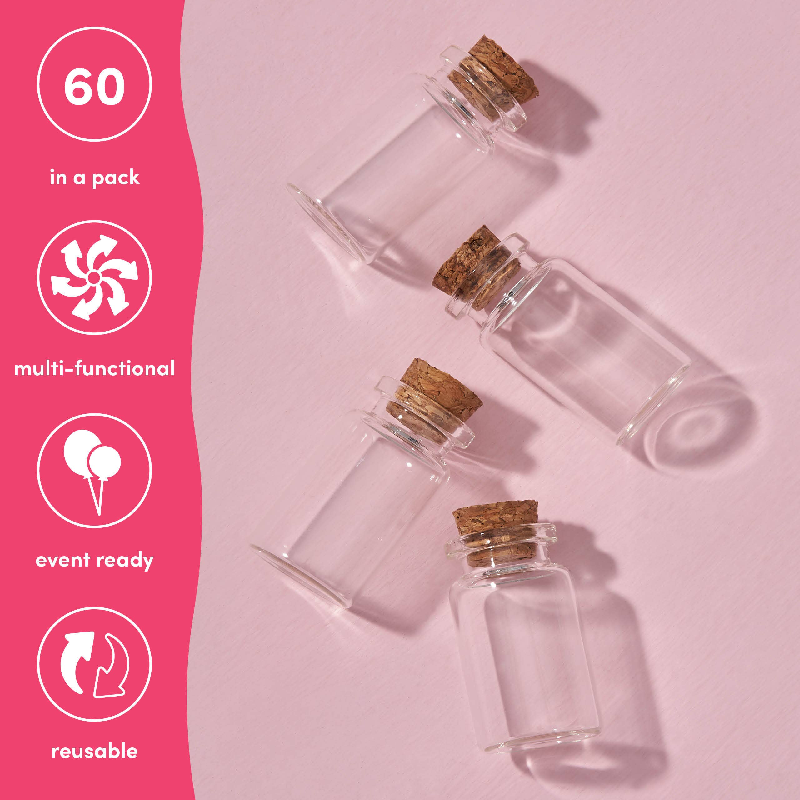 The Twiddlers - Vente Cadeaux pour invités - 60 mini pots en verre avec bouchons en liège (7 ml) - The Twiddlers2