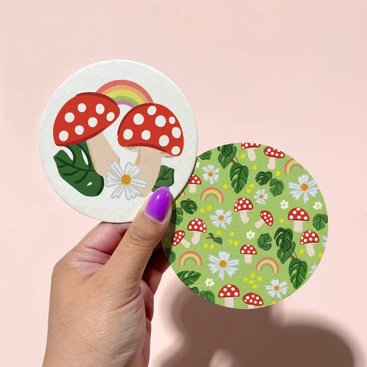 Mushrooms Double-Sided Coaster Set of 4 for wholesale by Bloomwolf Studio
