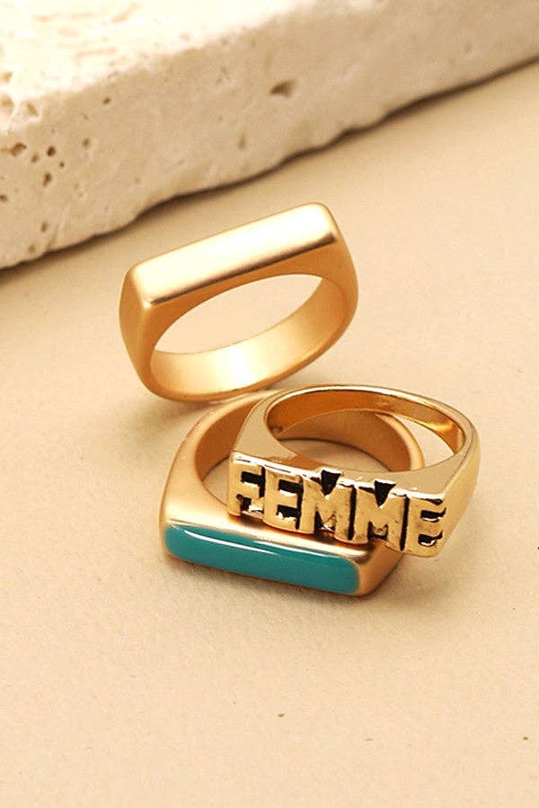GOLD FEMME TURQ MATTE TRIO SET RINGS | 31R21050 for wholesale on Faire1