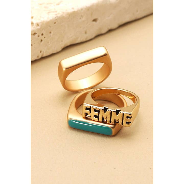 GOLD FEMME TURQ MATTE TRIO SET RINGS | 31R21050 for wholesale on Faire1