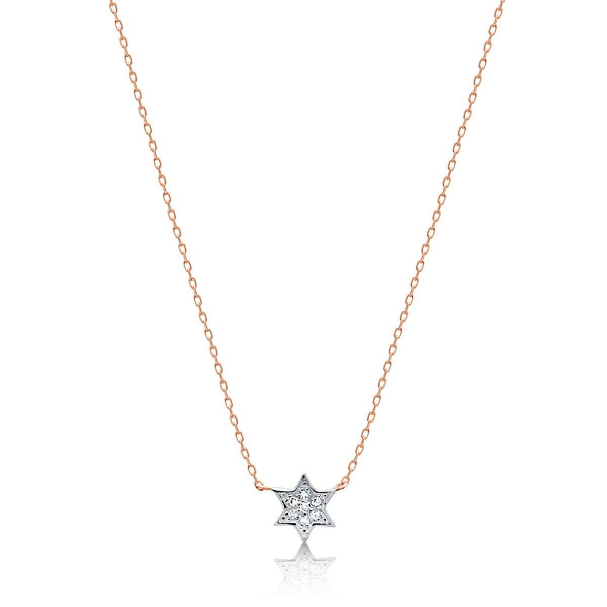 ALEF BET JEWELRY - Wholesale Pendant/Charm Necklace - Petite Jewish Star Necklace in 14k Gold with Diamonds6