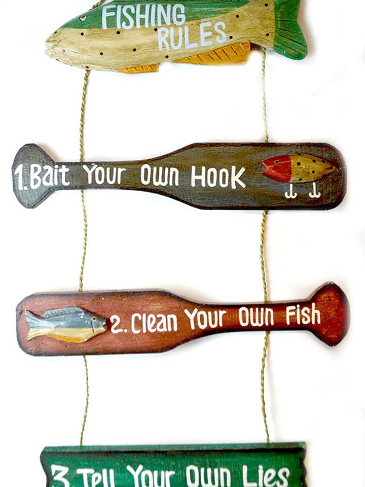 Fishing Rules Paddles sign for wholesale by White Elephant