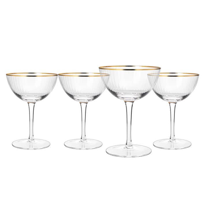 The Wine Savant / Khen Glassware - Wholesale Cocktail/Liquor Glass - Gold Rim Champagne Coupe Glasses | 6 oz | Set of 44