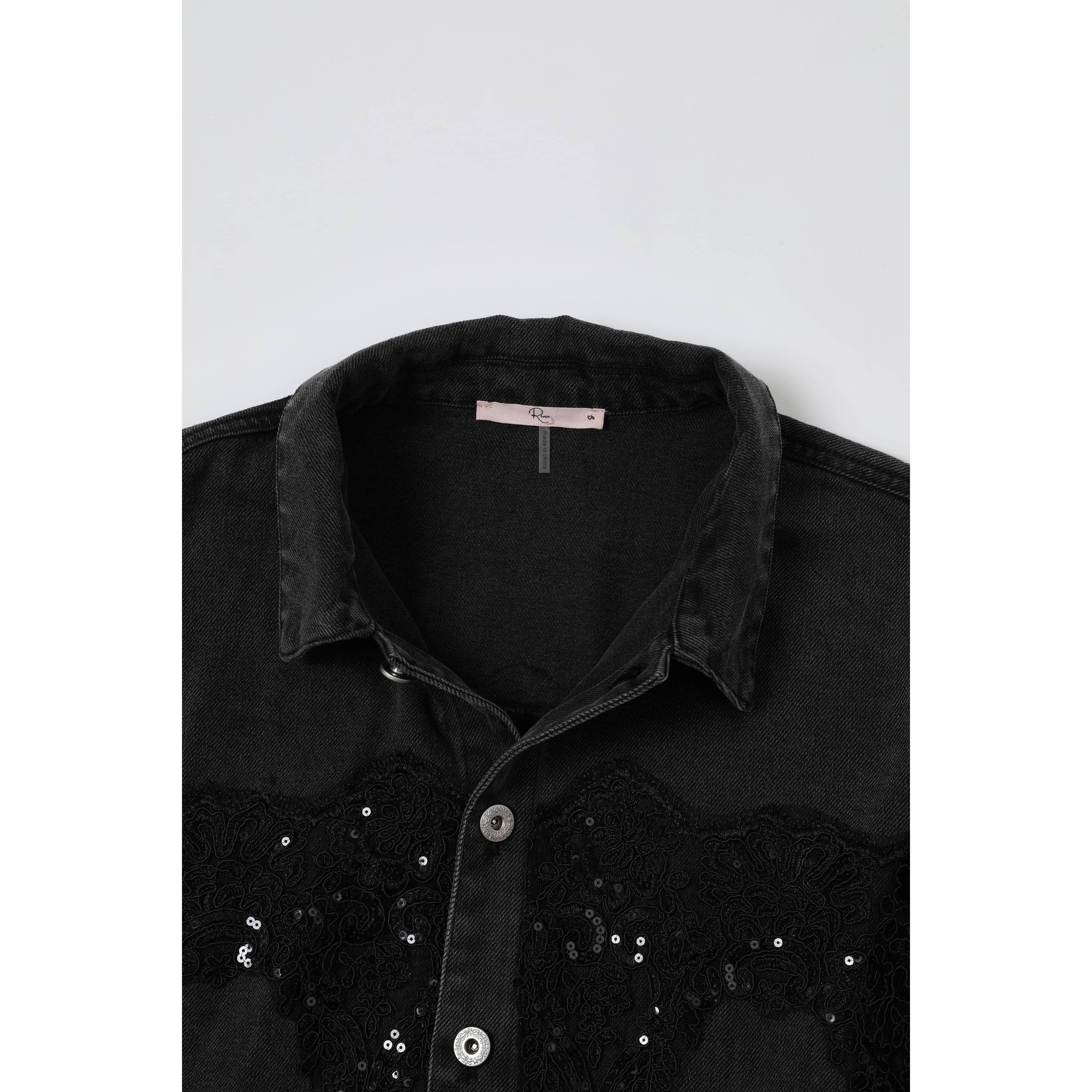 omgstyles - Wholesale Denim Jacket - Women's - Sequin Kissed Denim Jacket10