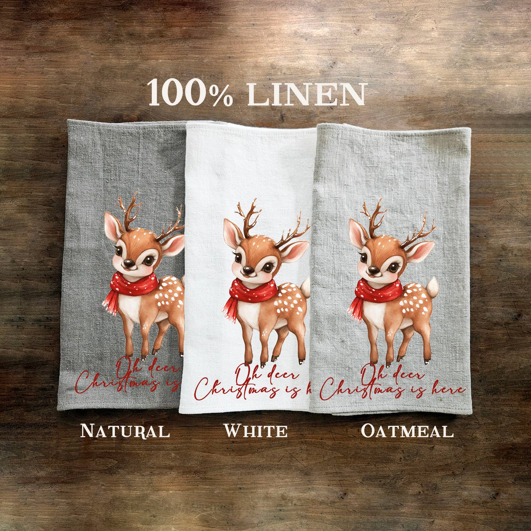 NorraVilla – wholesale Tea towel – 100% Linen Guest Towel with Babby reindeer Merry Christmas 3