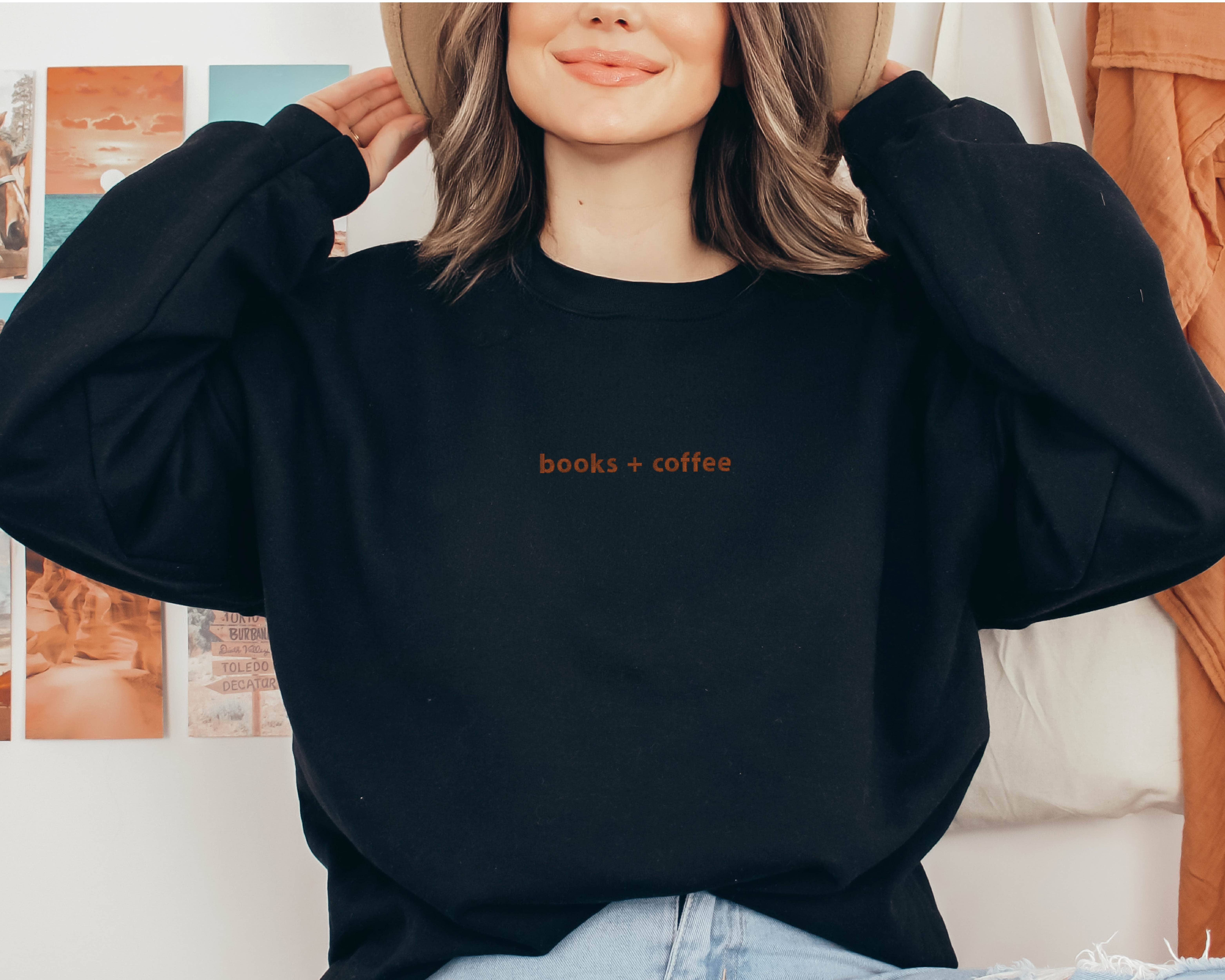 P E T I T R U E - Wholesale Sweatshirt - Women's - EMBROIDERED Books + Coffee Sweatshirt for Women Minimalist5