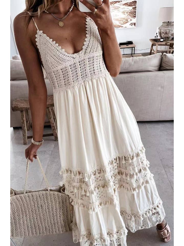 Rosa Clothing - Wholesale Dress - Women's - Bohemian Crochet tassel Lace large swing flare dress