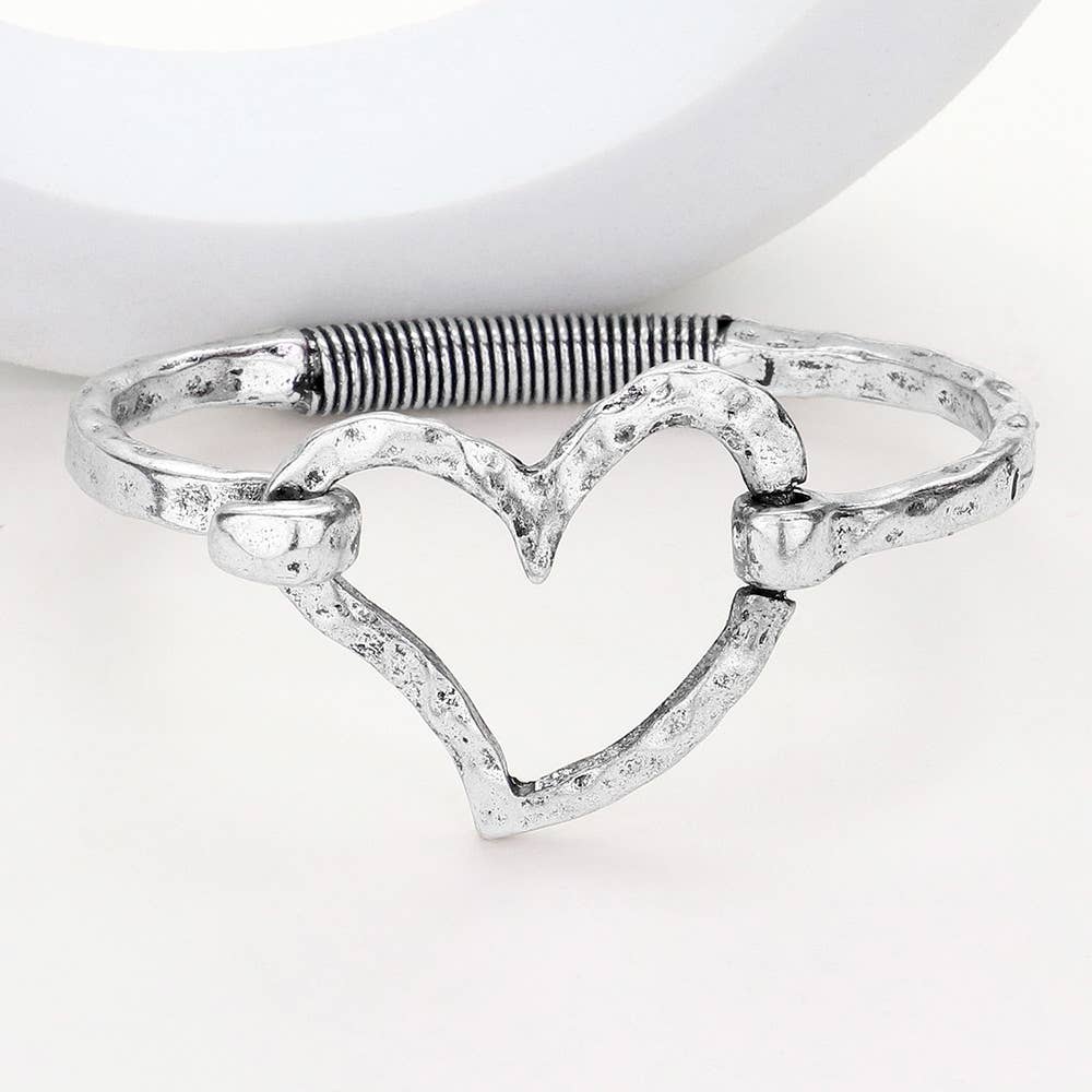 Sensibling Corp. - Wholesale Bangle Bracelet - Hammered Metal Heart Hook Bracelet2