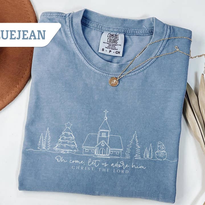 Glaime - Wholesale T-Shirt (Graphic) - Women's - Comfort Colors Oh Come Let Us Adore Him Sweatshirt, Nativity5