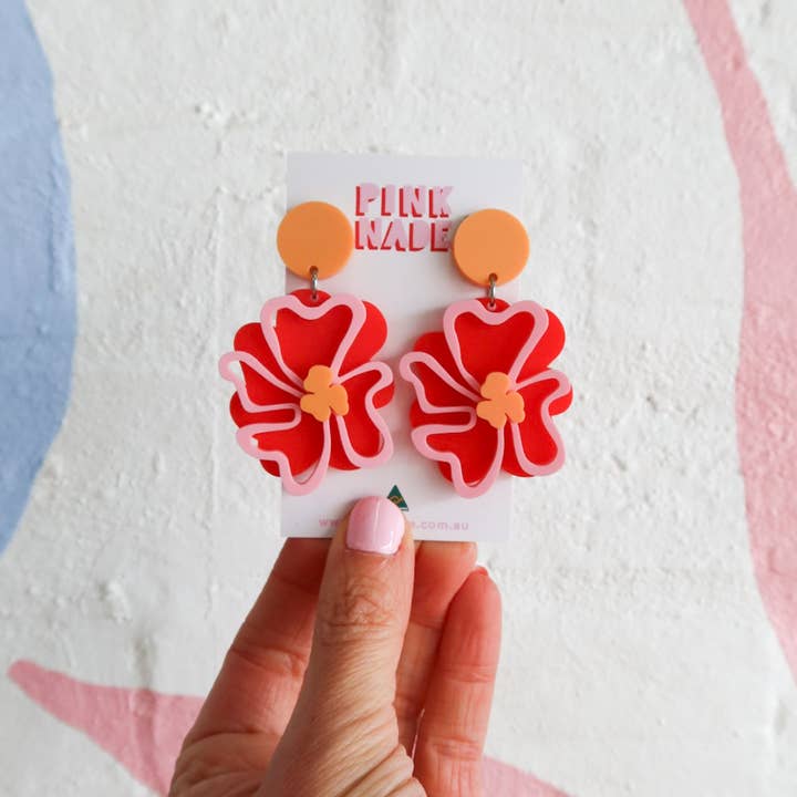 Pink Nade - Wholesale Dangle earrings - Squiggle Flower Red / Pink / Orange Dangle1
