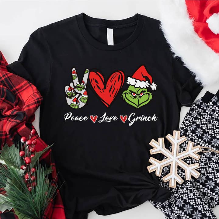 TheKingShirt - Wholesale Graphic Sweatshirt - Women's - Peace Love Grinch Christmas Tee Family Xmas Holiday Gift2
