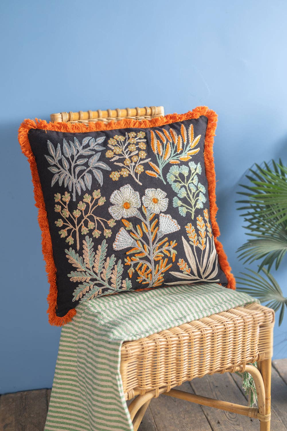 Ian Snow Ltd - Wholesale Chair cushion - Jet Black Botanical Embroidered Cushion Cover4