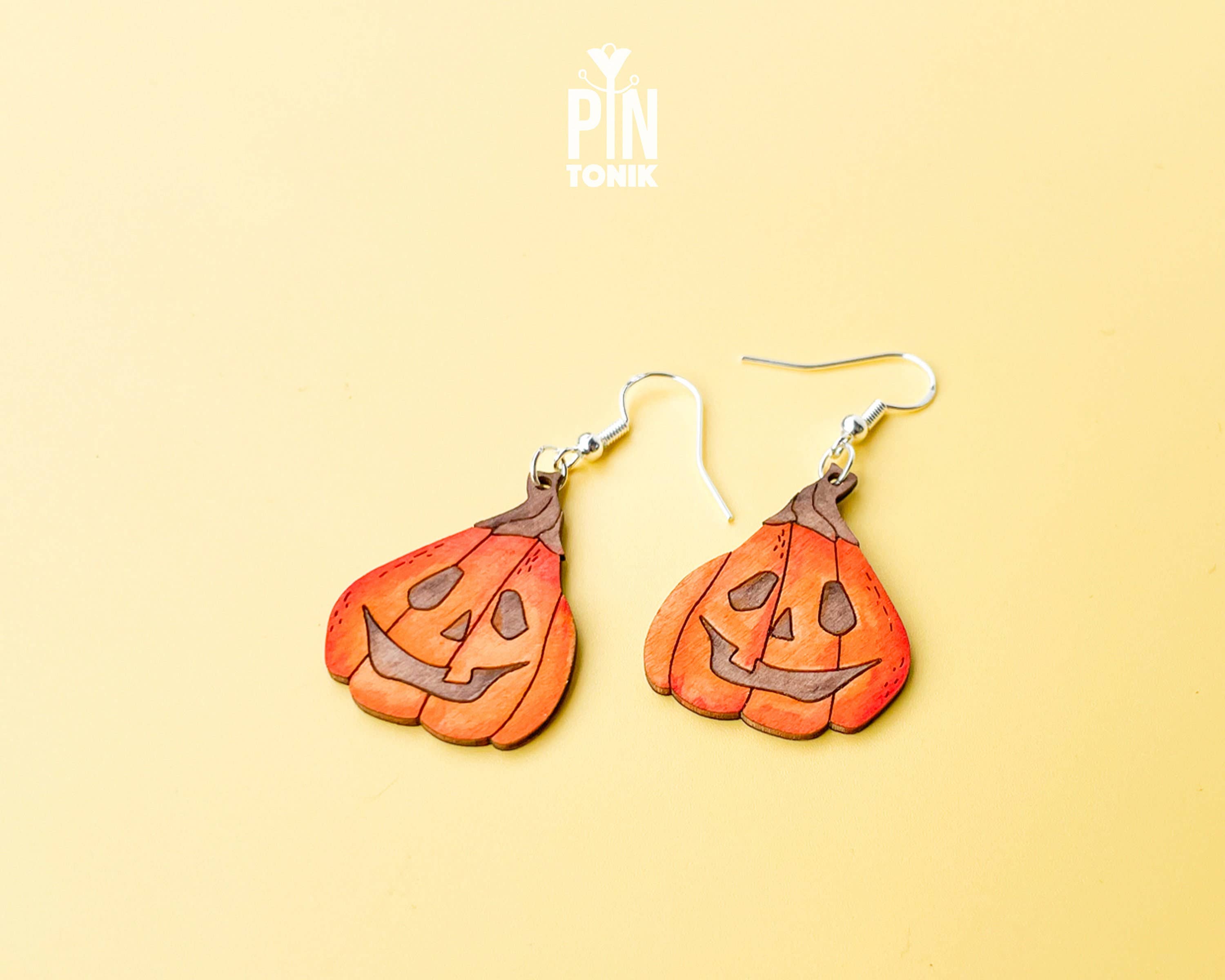 PinTonik - Vente Boucles d'oreilles pendantes - Boucles d'oreilles en argent sterling Jack O Lantern Spooky Wood6