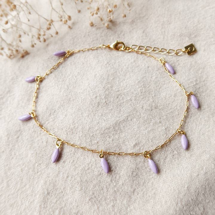 Fußkettchen Sommer Fußkettchen lila Drops für den Großhandel von Olivolga Bijoux