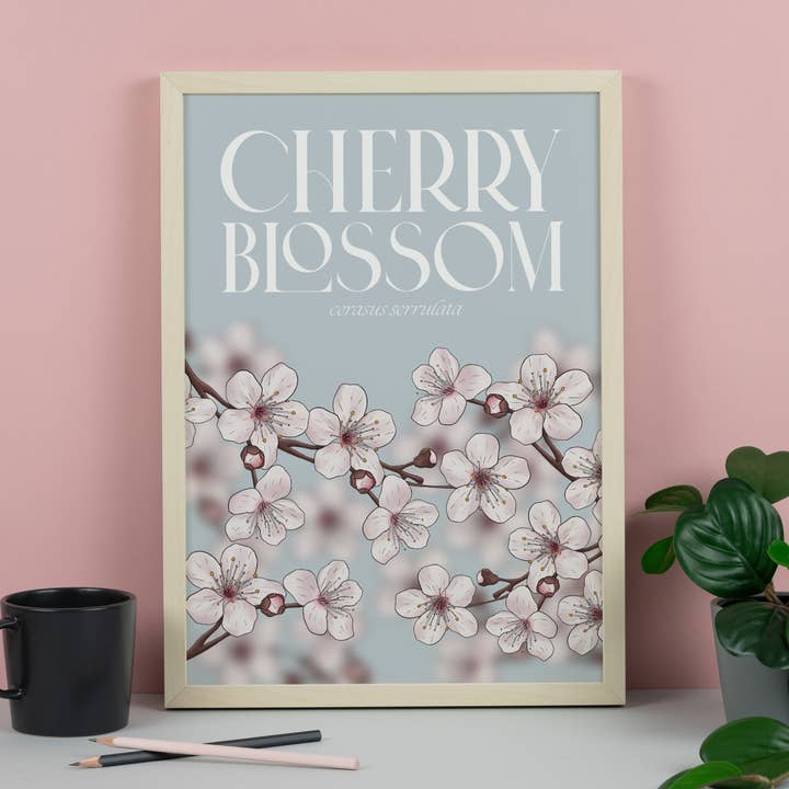 Cherry Blossom Illustrated Floral Art Print for wholesale by Hayley Jade Design Studio