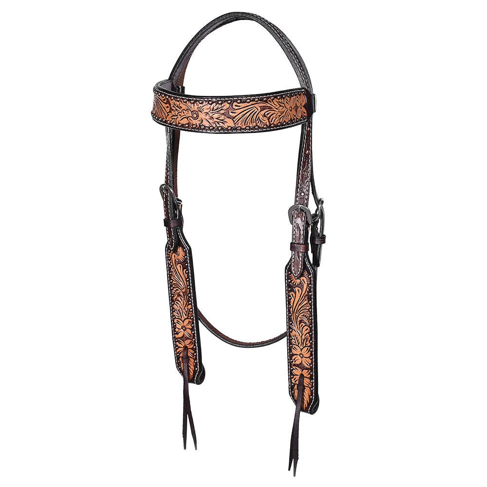 HILASON - Wholesale Horseback Riding Gear - Hilason Horse Floral Hand Carved American Leather Breast Collar Headstall Dark Brown1