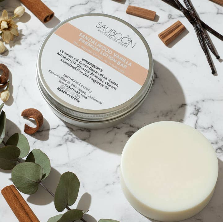SAUBOON Handcrafted Soaps - Wholesale Solid Lotion - SANDALWOOD VANILLA LOTION BAR0