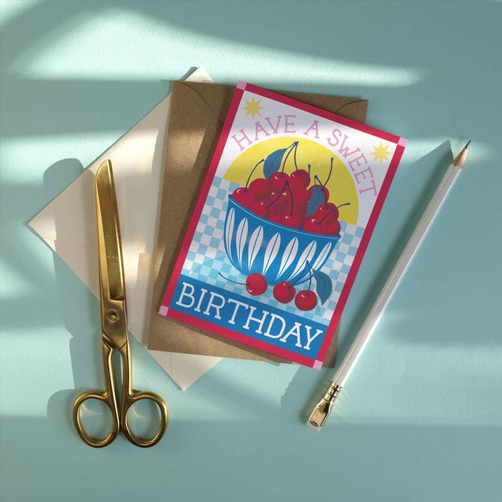 Printer Johnson Ltd - Vente Cartes d'anniversaire - Joyeux Anniversaire Gourmand | Carte d'anniversaire | Cerises, cuisine1