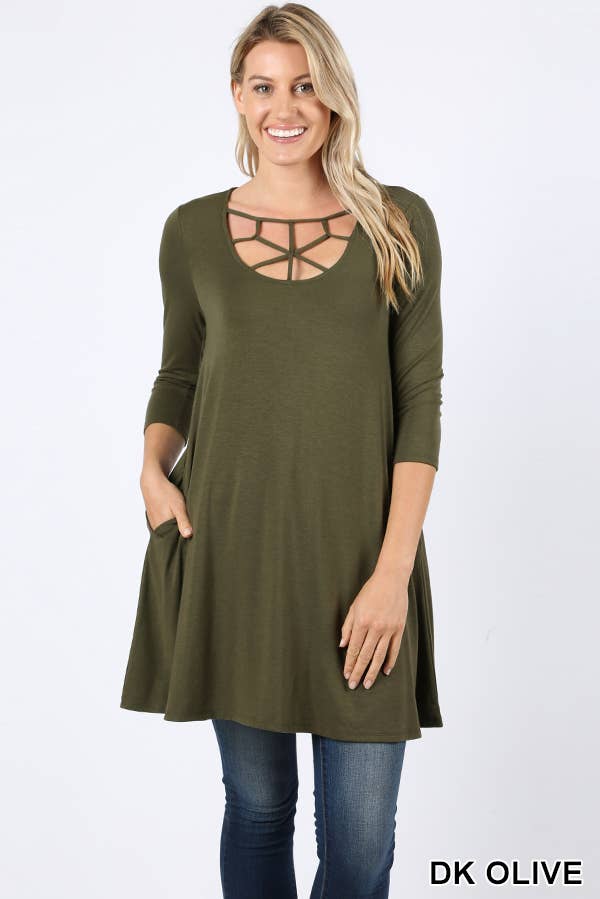 42POPS - Vente Tunique – femme - Tunique à manches 3/4 avec détail croisé et poches7